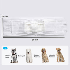 PawHut Dog Diapers Super Absorbent Leak-Proof Dog Nappies for Male Dogs Size L 62-80 cm Waist