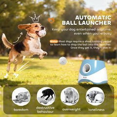 PawHut Automatic Dog Ball Launcher with 5 ETPU Balls 5.8 cm, 3 Distance Settings 6/10/14 m, Blue