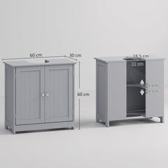 kleankin 60x60cm Under-Sink Storage Cabinet w/ Adjustable Shelf Handles Drain Hole Bathroom Cabinet Space Saver Organizer Grey