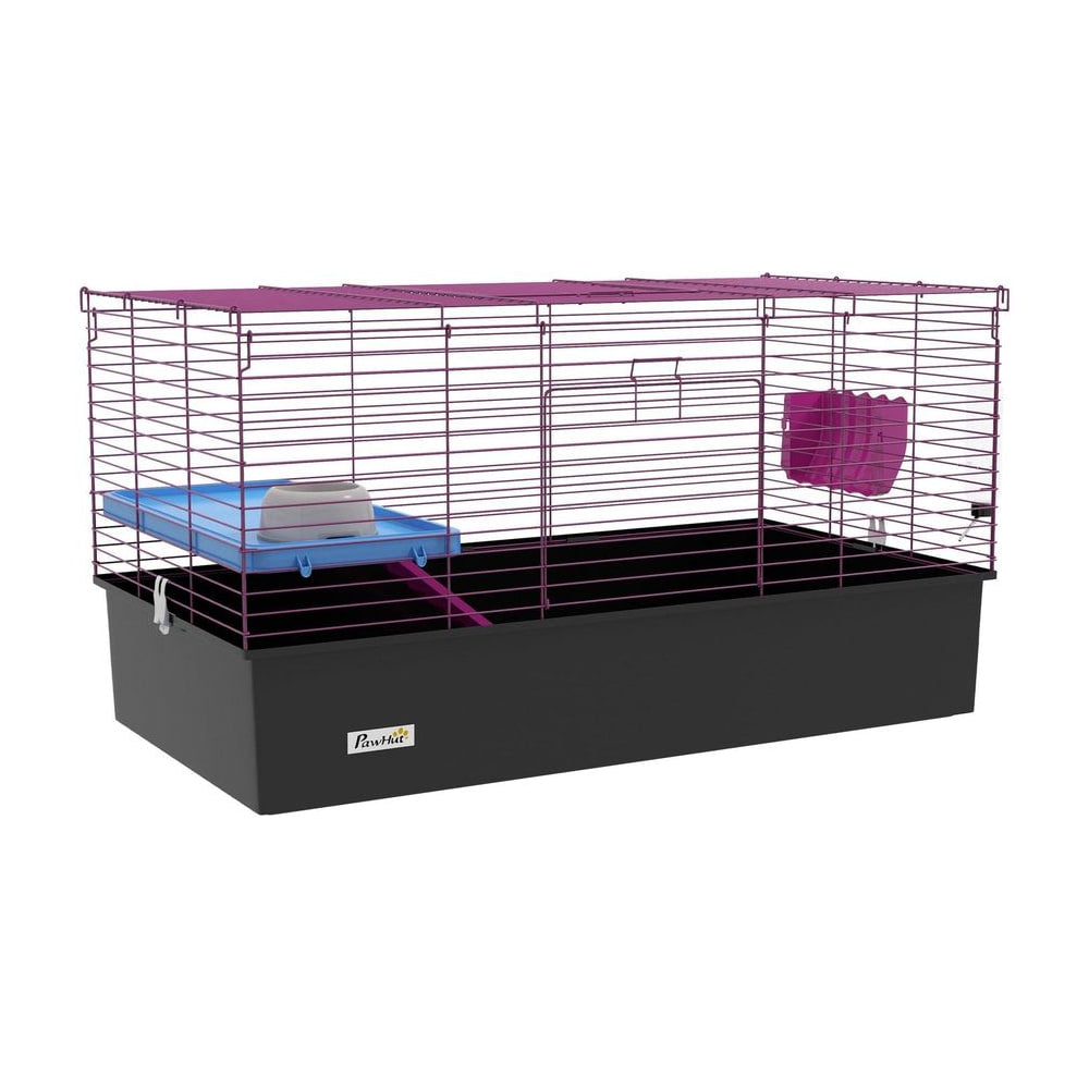 PawHut Chinchillas Small Rabbit Guinea Pig Small Animal Cage, Pet Playhouse, with Platform, Ramp, 99 x 52 x 53cm, Black