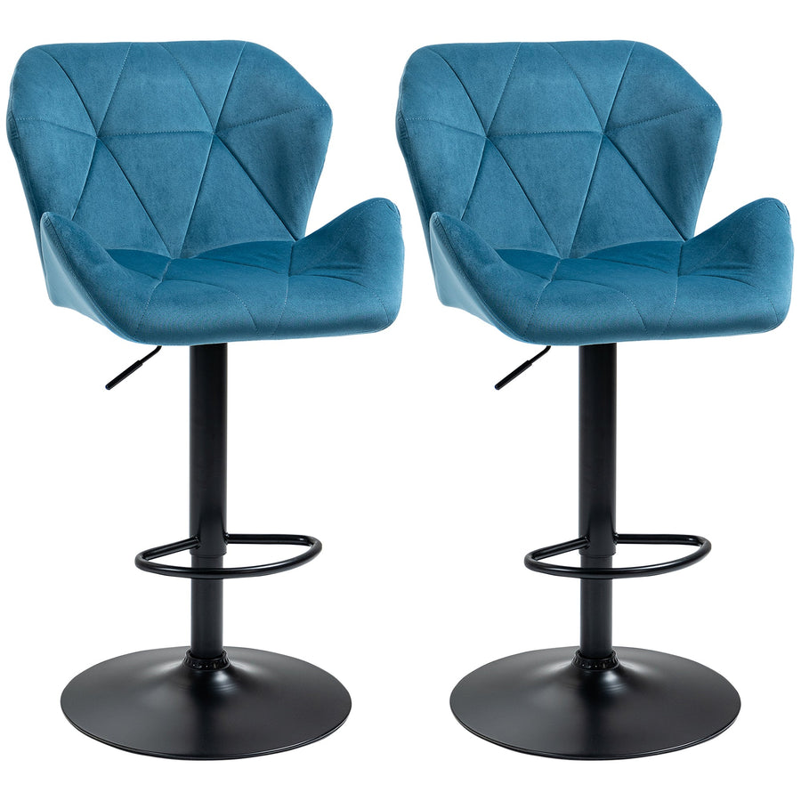 HOMCOM Bar Stools Set Of 2, Luxurious Velvet-Touch Barstools with Metal Frame Footrest Round Base Triangle Indenting Moulded