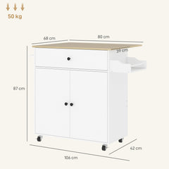 HOMCOM Rolling Kitchen Island with Drop Leaf, Kitchen Storage Cart with Drawer, Spice Rack and Towel Rack, White
