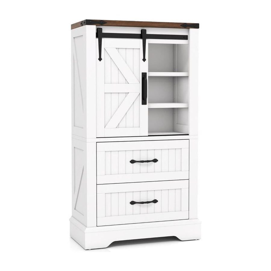 Farmhouse Bathroom Floor Cabinet with Sliding Barn Door-White
