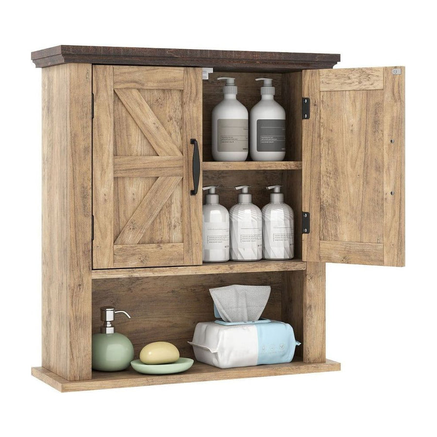 Farmhouse Wall Mounted Bathroom Cabinet with Adjustable Shelf-Natural