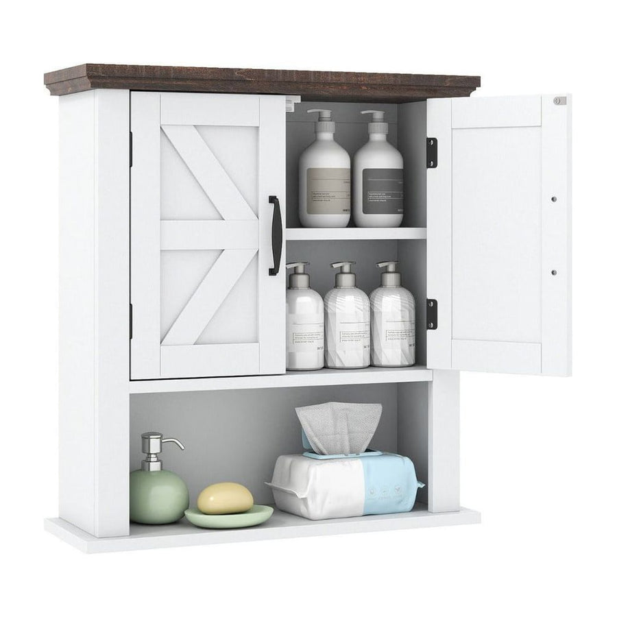 Farmhouse Wall Mounted Bathroom Cabinet with Adjustable Shelf-White