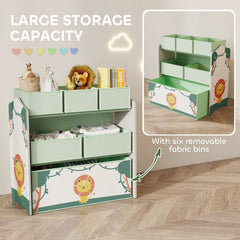 AIYAPLAY Kids Toy Storage Units, 3-Tier Toy Organiser Shelf with 6 Removable Boxes for Kids, Bedroom, Playroom, Green