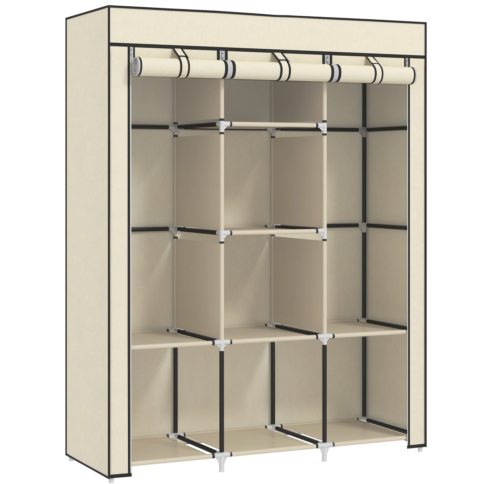HOMCOM Fabric Wardrobe, with Rails and Shelves - Cream White