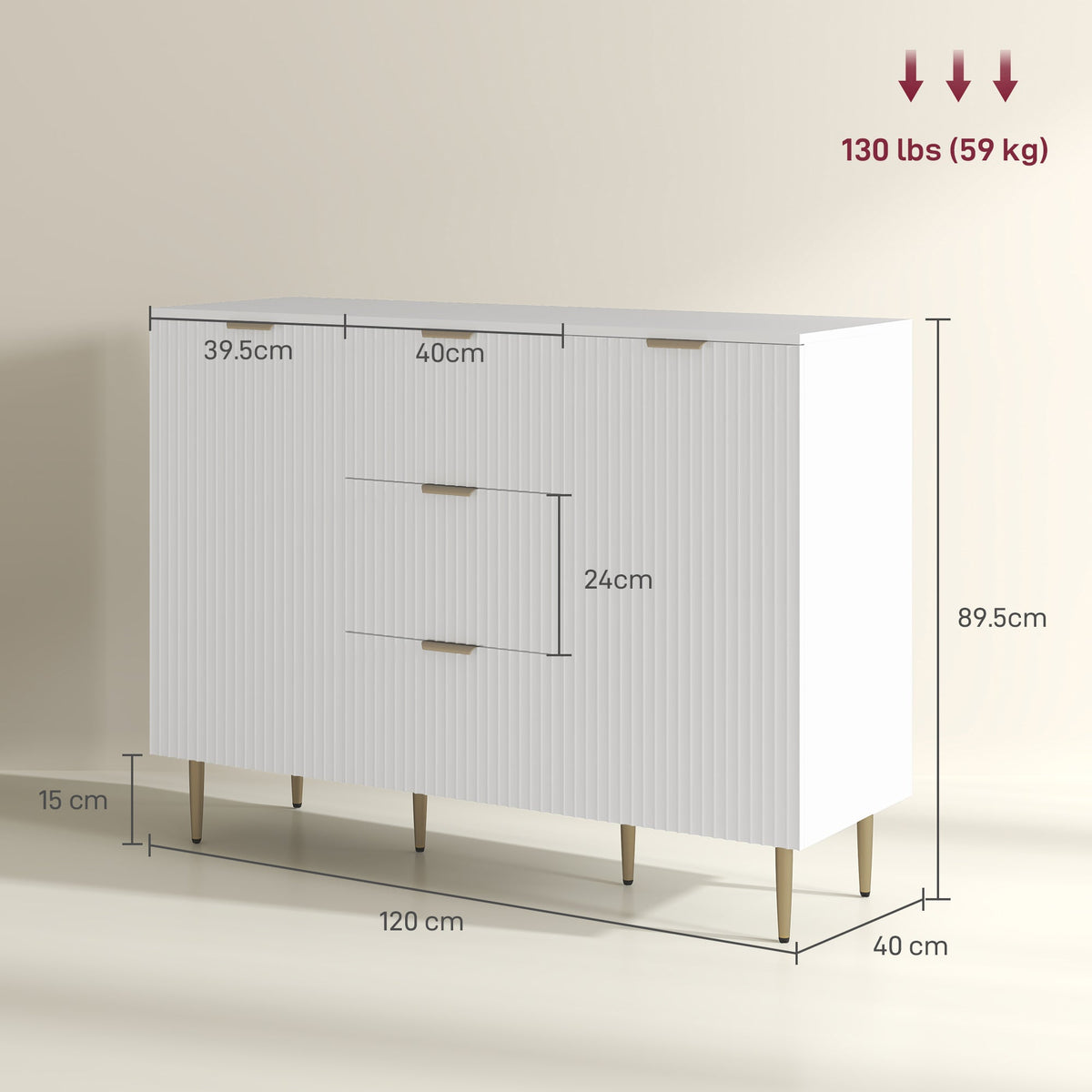 HOMCOM 2-Door Sideboard with 3 Drawers and Adjustable Shelves - White