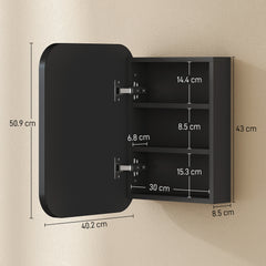HOMCOM Bathroom Medicine Cabinet with Mirror, Bathroom Wall Cabinet with Adjustable Shelves, Soft Close Hinges, Black