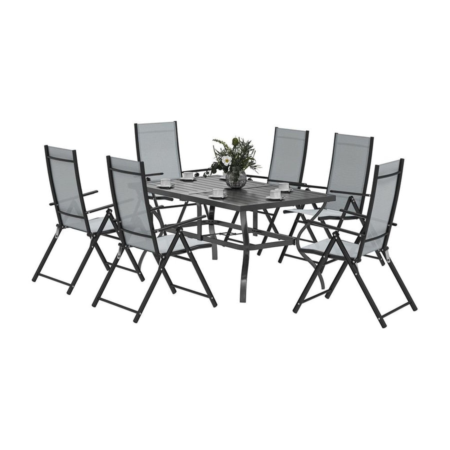 Outsunny Seven-Piece Steel Outdoor Dining Set, with Parasol Hole - Grey