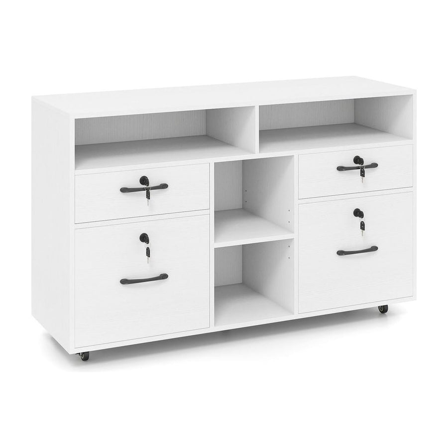 File Cabinet with Lock Mobile Lateral Filing Storage Organizer-White