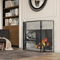 132 x 79 cm Fireplace Screen with Natural Scenery and Moose Pattern