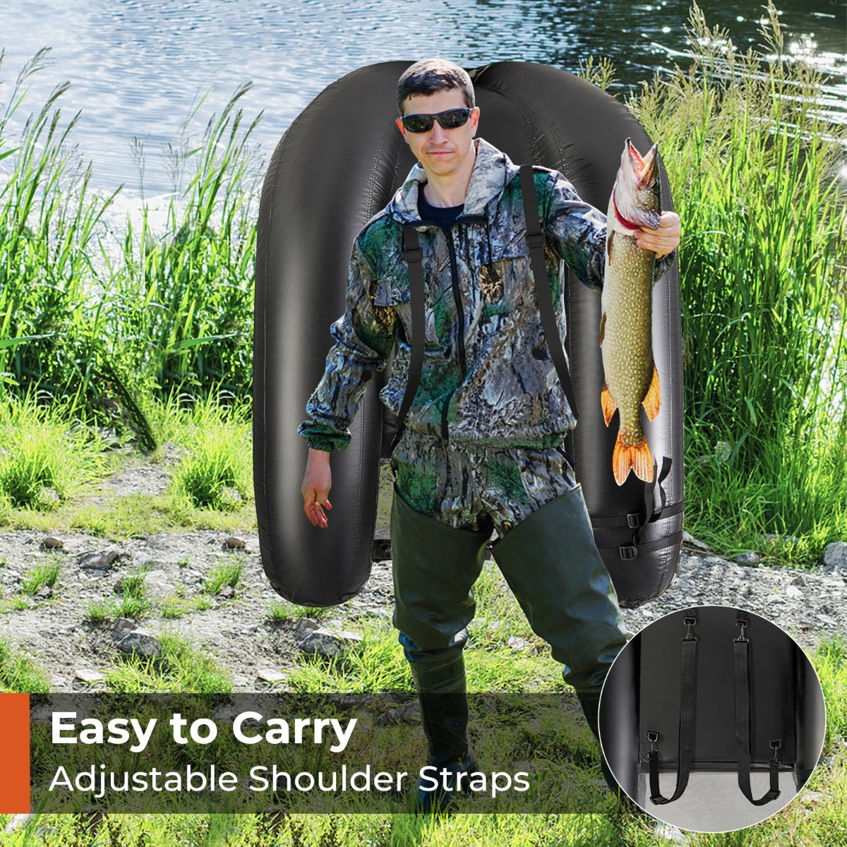 V-Shaped Fishing Float Tube with Adjustable Backpack Straps-Camouflage