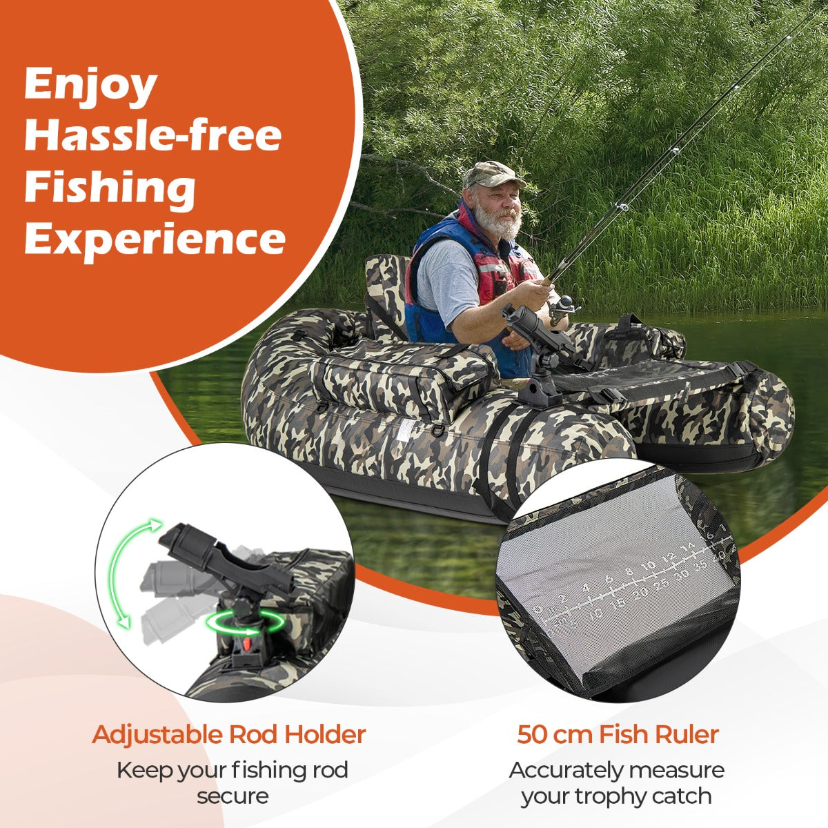 V-Shaped Fishing Float Tube with Adjustable Backpack Straps-Camouflage