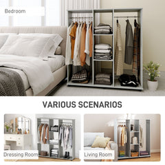 HOMCOM Open Wardrobe Double Mobile Storage Shelves Organizer W/6 Wheels-Grey