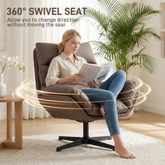 HOMCOM Accent Chair with 360 Swivel Armchair for Living Room with Padded Cushion Dark Brown