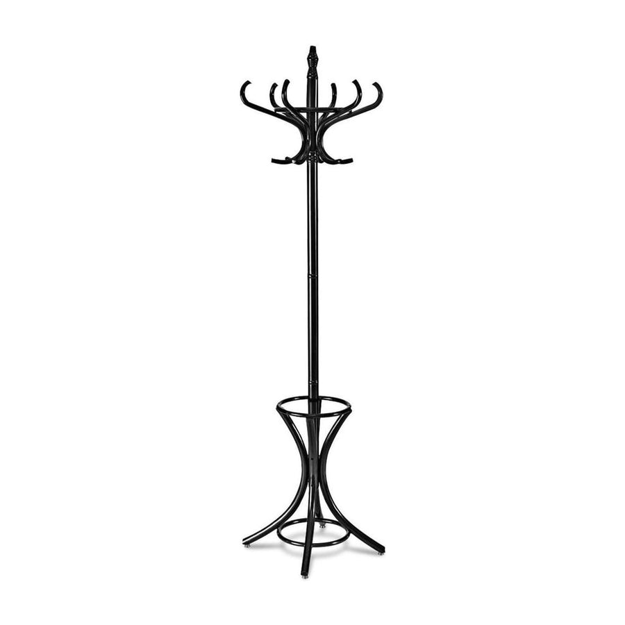 Floor Standing Hat Coat Wood Hanger w/ Umbrella Rack in black