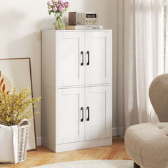 Floor Storage Cabinet with Doors and Adjustable Shelves-White