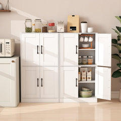 Floor Storage Cabinet with Doors and Adjustable Shelves-White