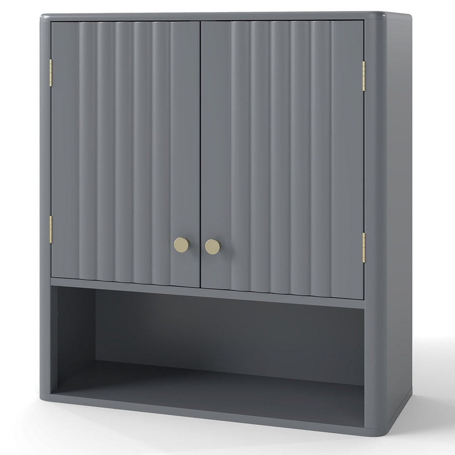 Fluted Bathroom Wall Cabinet Modern Double Door Medicine Cabinet-Grey