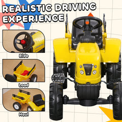 HOMCOM Kids Ride on Tractor with Back Trailer, Shovel & Rake, Horn, Four Wheels Tractor Toy for Child Toddler