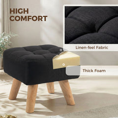 HOMCOM Linen-Look Square Padded Footstool - Black