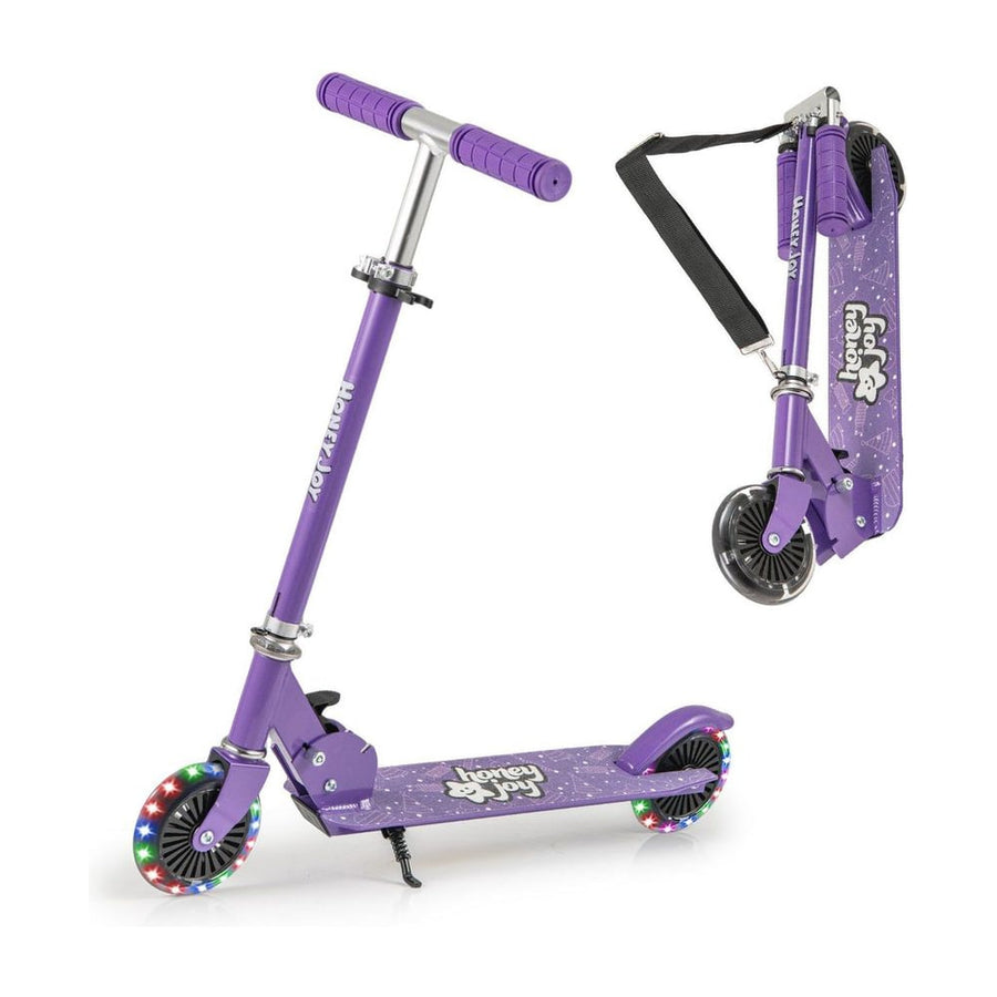 Foldable Kids Scooter Adjustable with Lighted Wheels and Kickstand in purple with sparkly details
