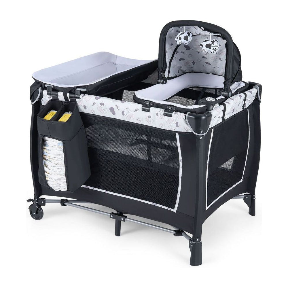 Foldable Pack and Play Portable Baby Playard with a bassinet and changing table attached