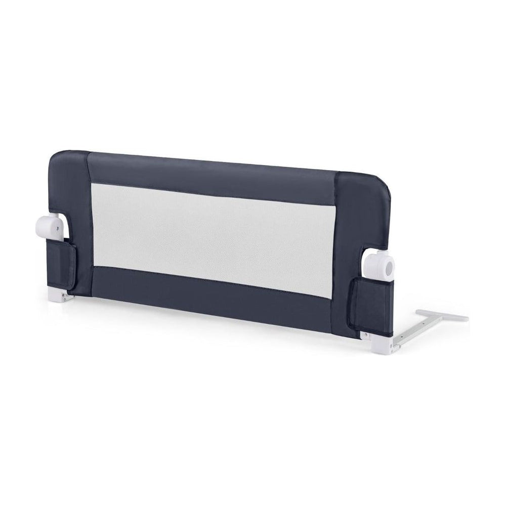 Foldable Toddler Bed Rail with Removable Oxford Cover, a dark grey bed guard with white mesh panel