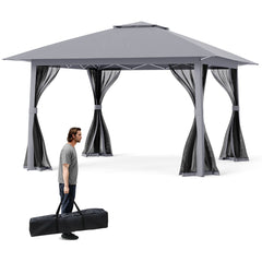 Foldable Canopy Tent with Mesh Netting and Double Roof -Grey