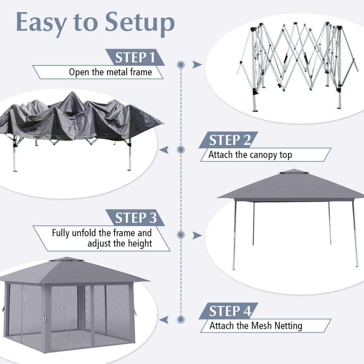 Foldable Canopy Tent with Mesh Netting and Double Roof -Grey