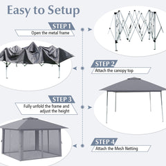 Foldable Canopy Tent with Mesh Netting and Double Roof -Grey