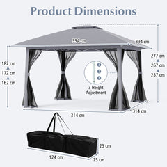 Foldable Canopy Tent with Mesh Netting and Double Roof -Grey