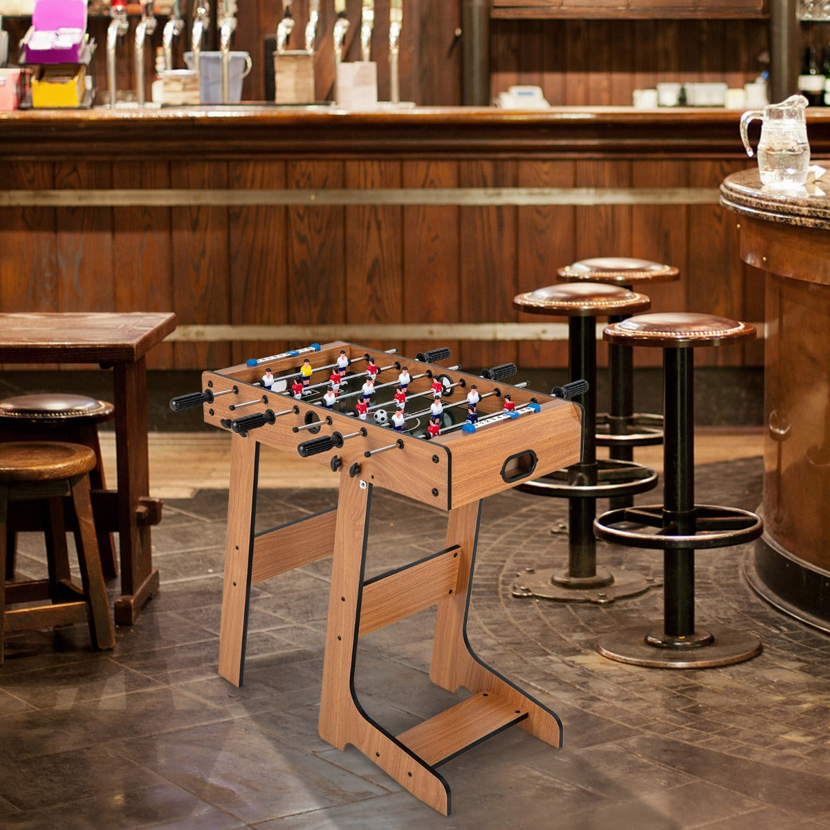 Space Saving Table Football with Durable Handle and 2 Footballs for Adult and Child-Brown
