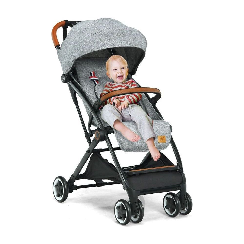 Folding Pushchair with Adjustable Backrest and Footrest in Grey