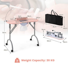 Folding Manicure Nail Table with Electric Dust Collector-Pink