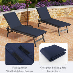 Folding Outdoor Chaise Lounge Cushion Patio Furniture Pad with Straps-Navy-1 Piece