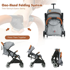 Folding Pushchair with Adjustable Backrest and Footrest in Grey