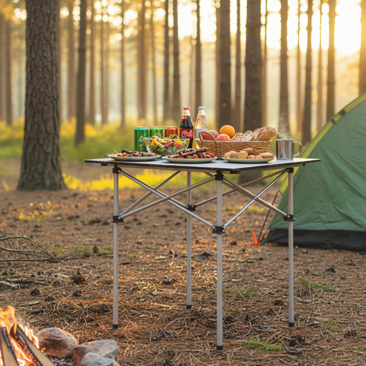 Folding Roll-up Aluminium Camping Table for 4-Silver