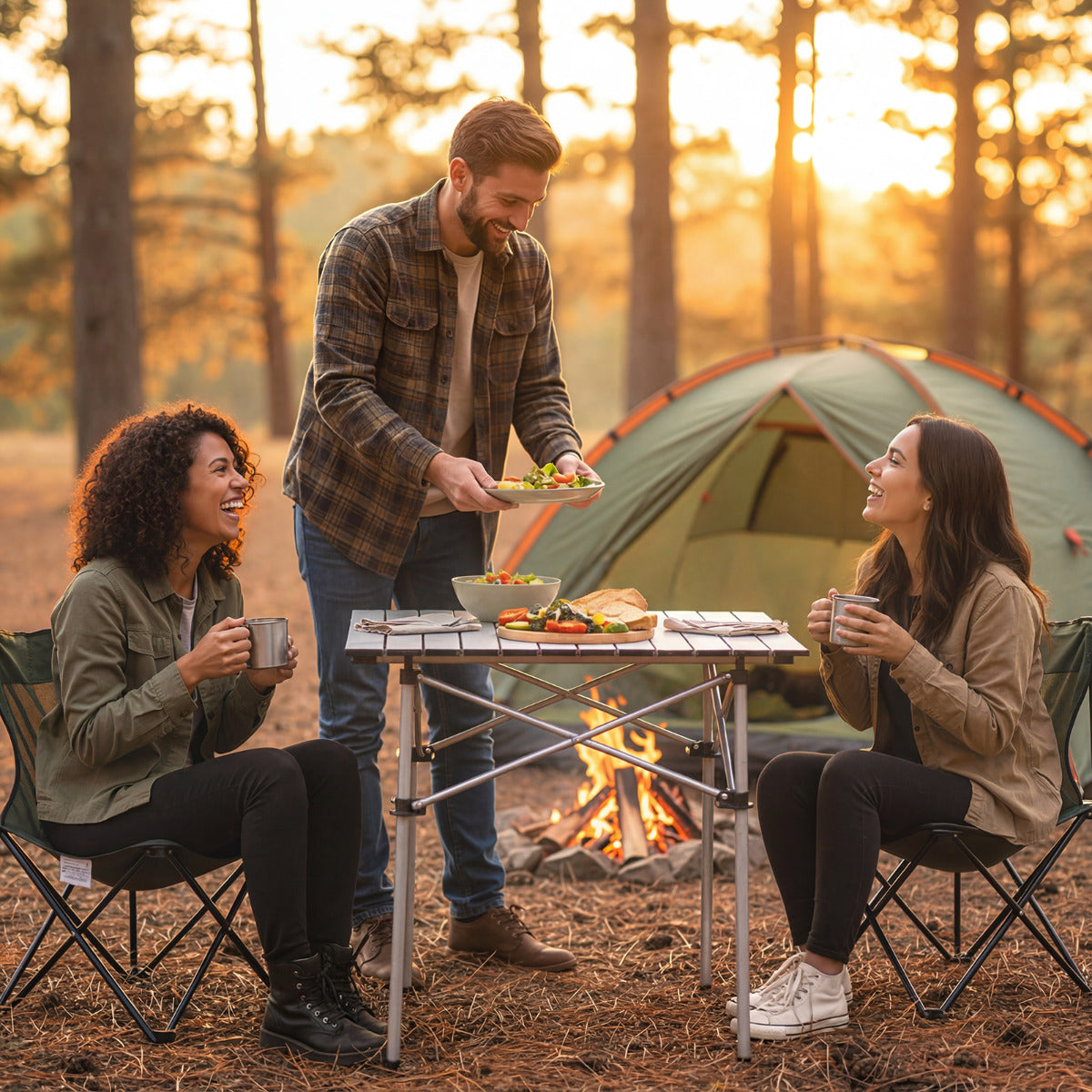 Folding Roll-up Aluminium Camping Table for 4-Silver