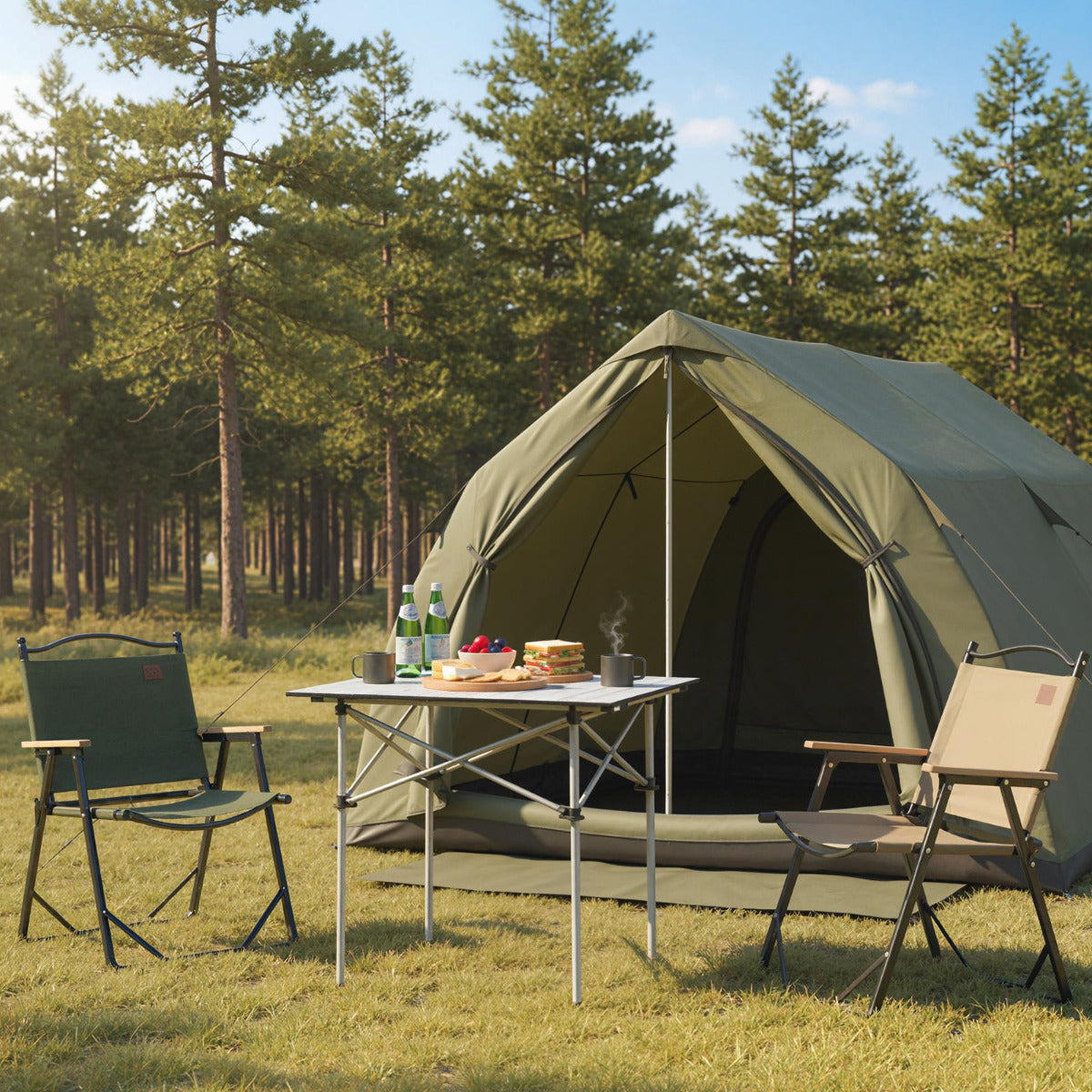 Folding Roll-up Aluminium Camping Table for 4-Silver