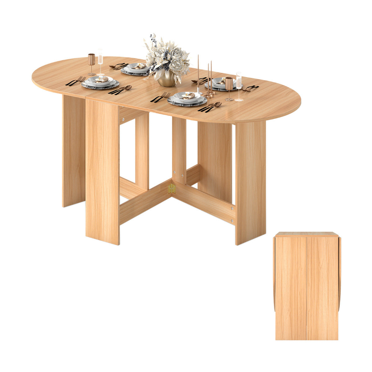 Folding Wooden Multifunctional Dining Table-Natural