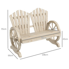 Outsunny Fir Wood Love Seats with Wheel-Shaped Armrests, Large Load-Bearing Chair, Natural Wood Finish - product image 3