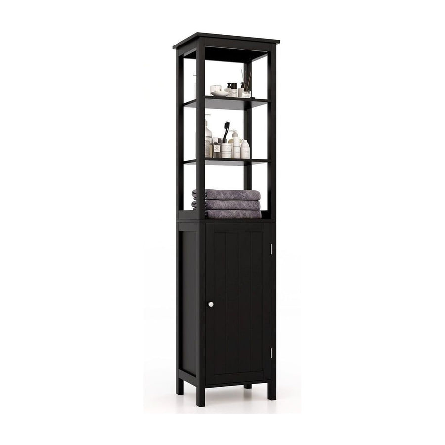 Freestanding Floor Cabinet with 3-Position Middle Panel and Anti-Toppling Mechanism-Black
