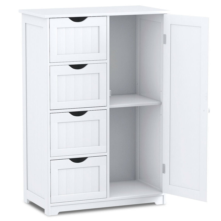 Freestanding Storage Cupboard with Adjustable Shelf and Drawers in White