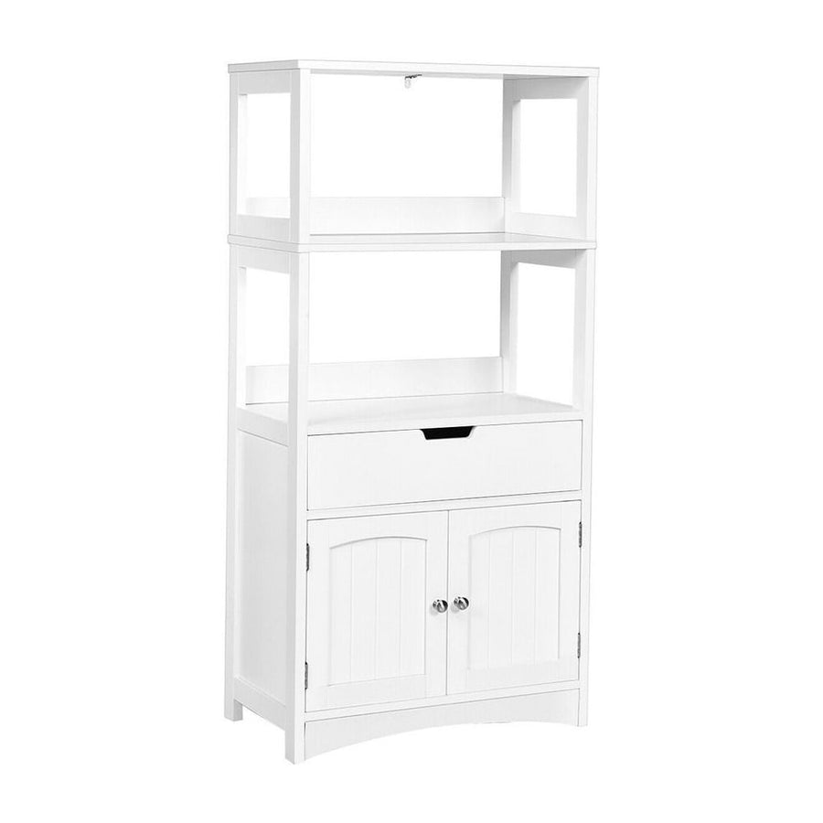 Freestanding Wooden Storage Cabinet with Open Shelves-White