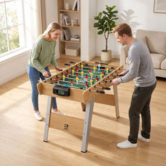 SPORTNOW 4ft Table Football, Foosball Game Table with 22 Players, 2 Balls and Manual Scorers for Family, Natural Wood Finish