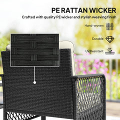 Outsunny 3 Pieces Rattan Bistro Set with Glass Top Coffee Table, Chairs and Cushions for Outdoor, Patio, Balcony, Cream