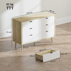 HOMCOM Storage Cabinet, Chest of Drawers with 6 Drawers and 5 Legs for Bedroom, High Gloss White