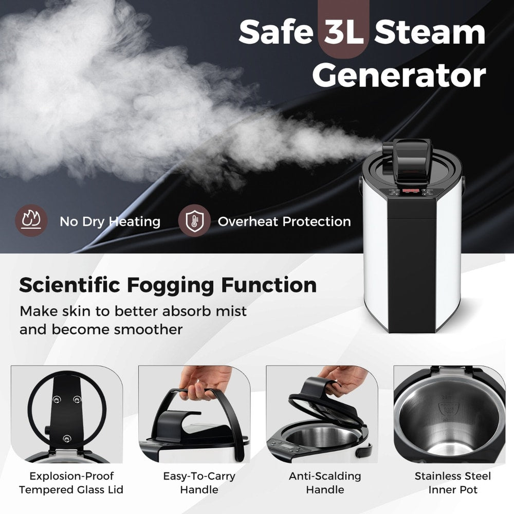 Close up of the safe 3L steam generator with explosion-proof glass lid and stainless steel inner pot